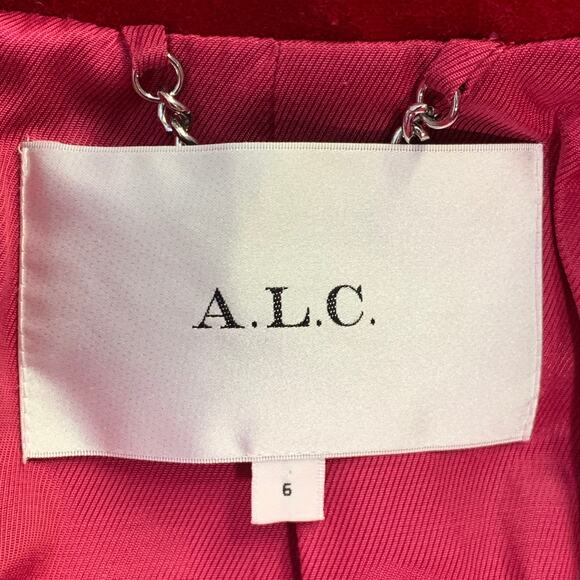 A.L.C. Size 6 Raspberry Red Velvet Peak Lapel Double Breasted Pantsuit - Picture 8 of 14